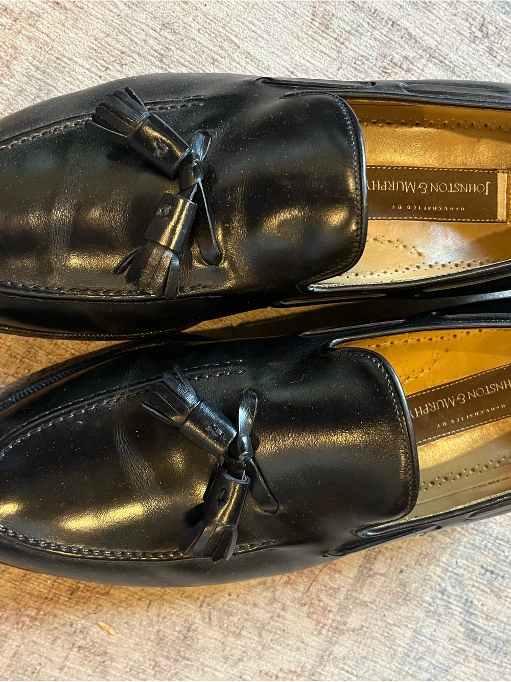 Johnston & Murphy Black Leather Tassel Slip-On Loafers